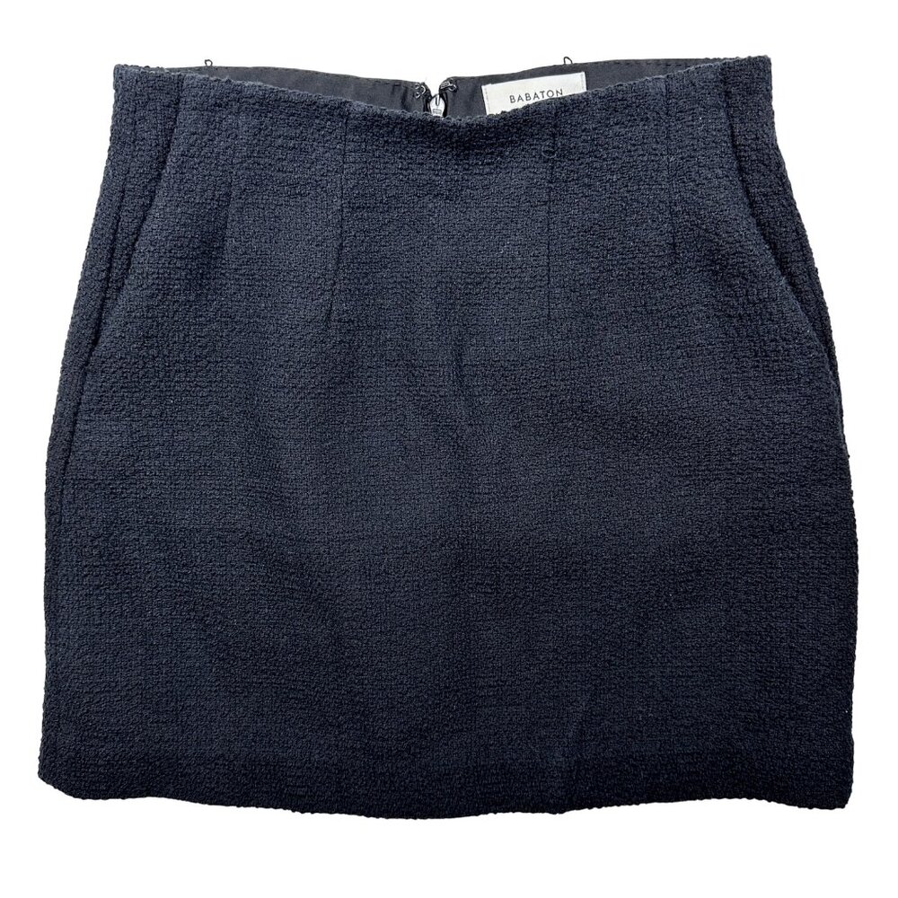 Aritzia Babaton Kinsley Tweed Mini Skirt Womens 2 Black Cotton Linen